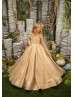 Gold Sparkle Tulle Beaded Belt Flower Girl Dress